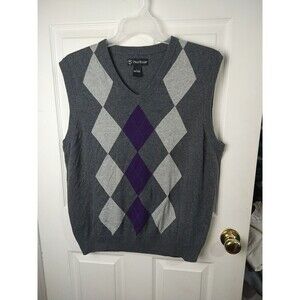 Pro Tour Men's Grey Purple Teal Sweater Vest Size L